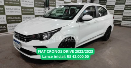 FIAT CRONOS DRIVE modelo 2023 em leilão com lance inicial de R$ 42.000,00, com do proprietário e chave reserva