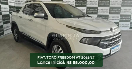 FIAT TORO FREEDOM Automática modelo 2017 em leilão com maior lance de R$ 58.000,00 e licenciamento digital em mãos