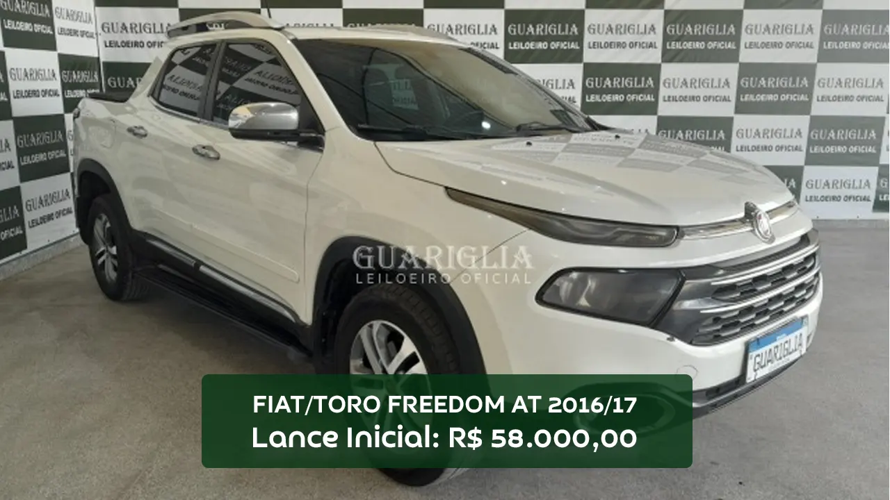 FIAT TORO FREEDOM Automática modelo 2017 em leilão com maior lance de R$ 58.000,00 com licenciamento digital em mãos