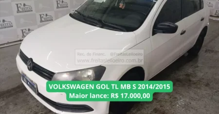 VOLKSWAGEN GOL TL MB S modelo 2015 em leilão com maior lance de R$ 17.000,00, com IPVA 2025 pago, ar condicionado e direção hidráulica