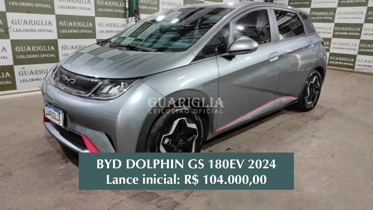 BYD DOLPHIN GS 180EV modelo 2024 em leilão com lance inicial de R$ 104.000,00, com câmbio automático, chave reserva e 4.150 km rodados