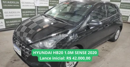 HYUNDAI HB20 1.0M SENSE modelo 2020 em leilão com lance inicial de R$ 42.000,00, com IPVA 2025 pago