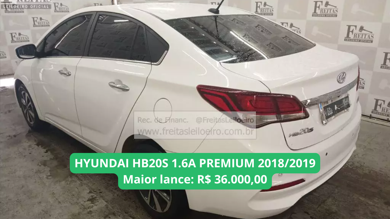 HYUNDAI HB20S 1.6A PREMIUM modelo 2019 em leilão com maior lance de R$ 36.000,00