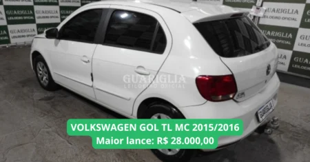 VOLKSWAGEN GOL TL MC modelo 2016 em leilão com lance inicial de R$ 28.000,00, com direção hidráulica, ar-condicionado e chave reserva